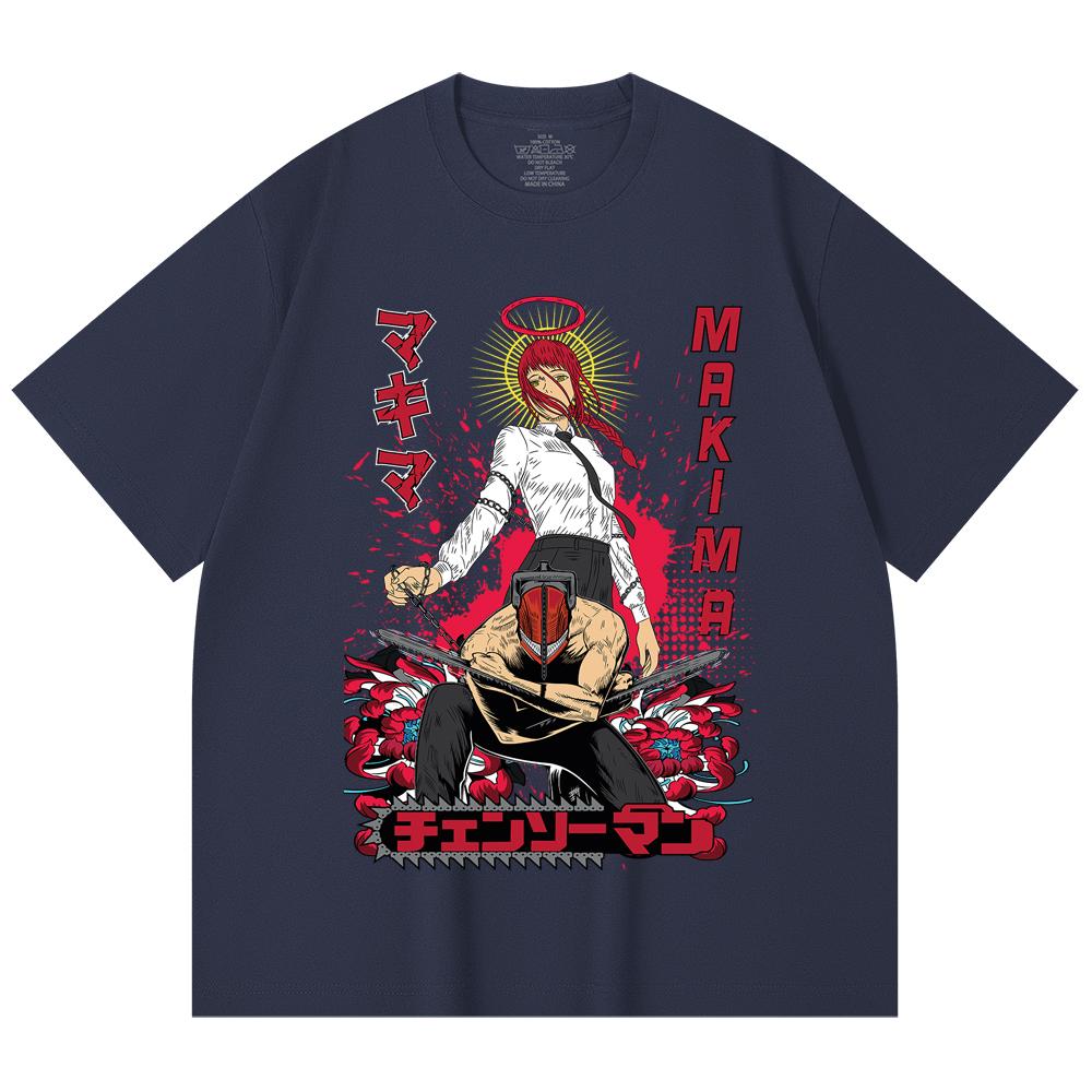 230 Gsm 100% Cotton Chainsaw Man V23 Denji Makima Print Unisex Heavy Cotton T Shirt