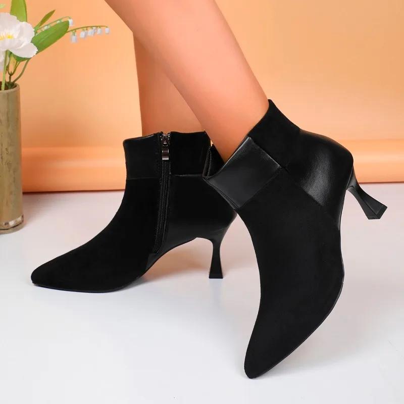 Fashion Shoes for Women 2024 High Quality Ankle Women's Boots Fashion Side Zipper Office and Career New Plus Size Pointed Toe High Heels