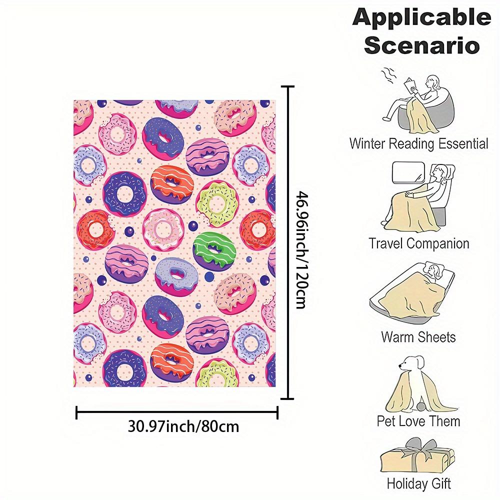 Assorted Donut Print Flannel Throw Blanket -Polyester Non-Woven, Digital Print, All-Season Reversible, Contemporary