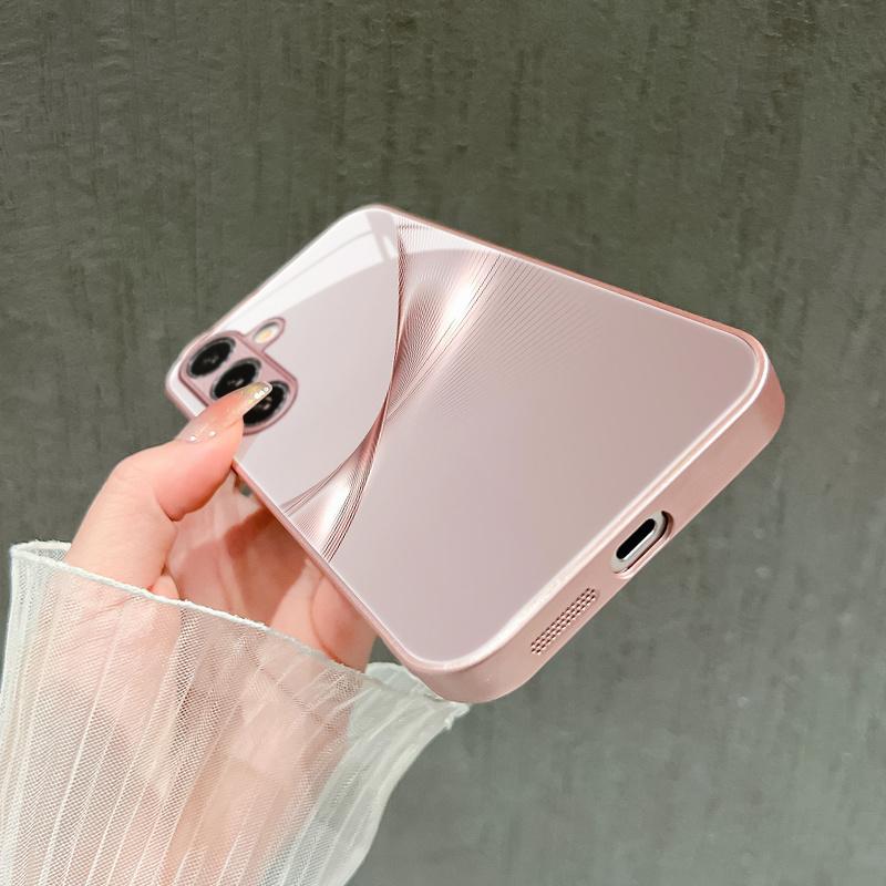 Minimalist Curved Radial Line Tempered Glass Cover Metallic Paint Phone Case Fit Samsung Galaxy Ultra and other models