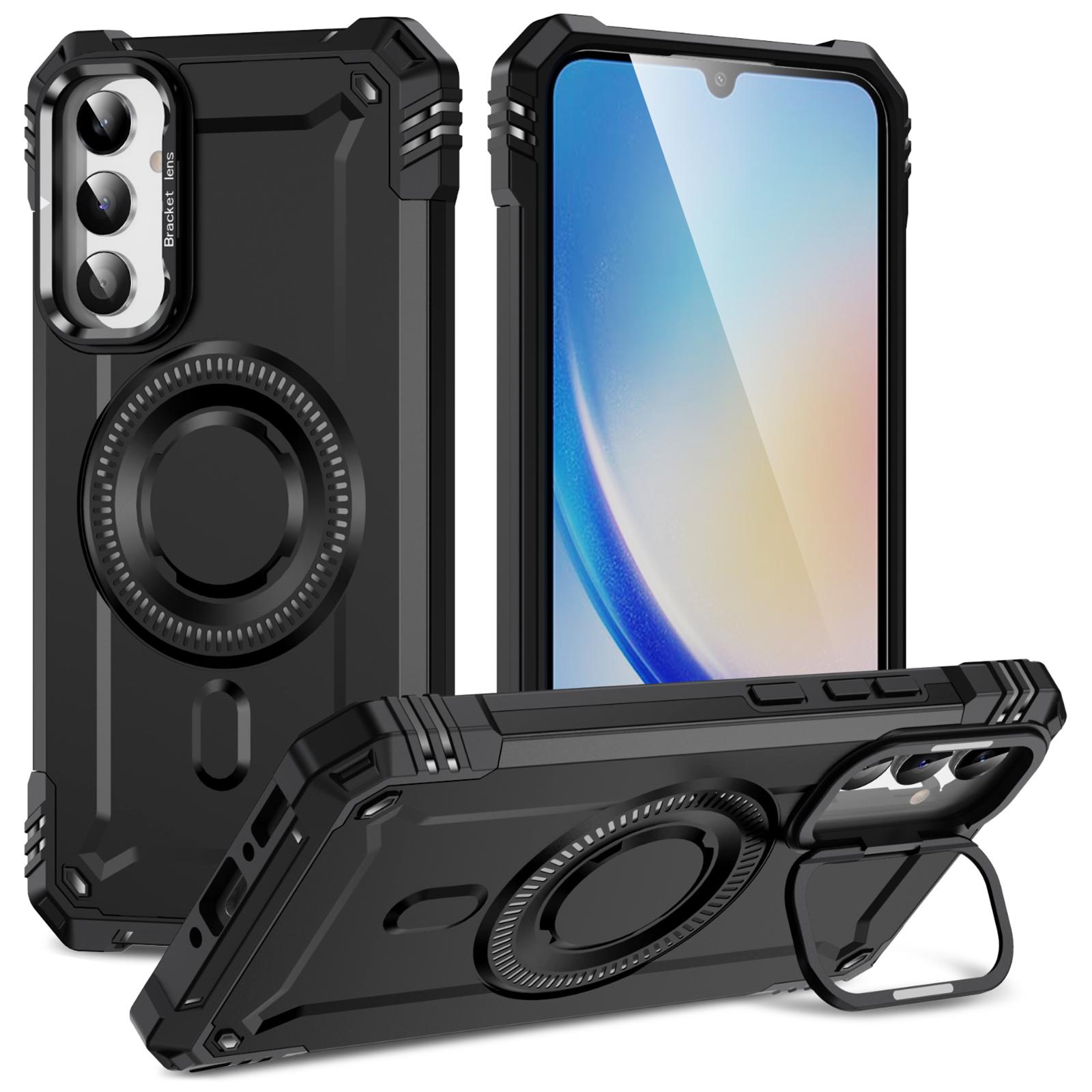 

For Samsung Galaxy A26 5G Magnetic Case Metal Lens Frame Kickstand PC + TPU Mobile Cover A