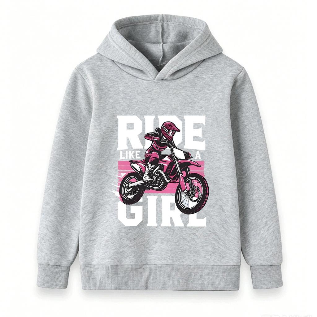 Kids Boys Girls 100% Cotton Crew Neck Short Sleeve T-Shirt, Cool Motocross Rider Ride Like A Girl Graphic Casual Tees For Youth Daily Outdoor Playwear