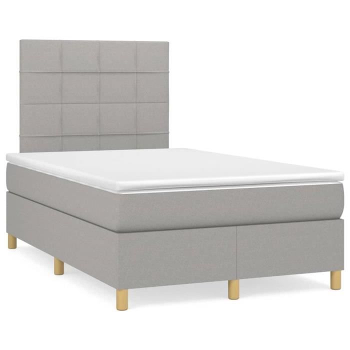 3142321 vidaXL Lit à sommier tapissier avec matelas Gris clair 120x200cm Tissu