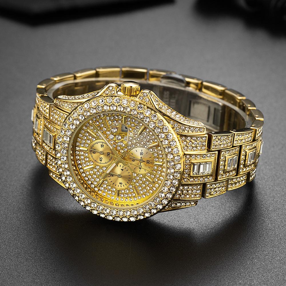 MISSFOX Uhren für Herren Luxus Diamantuhr Hip Hop Wasserdichte Quarz Armbanduhren Datumsanzeige