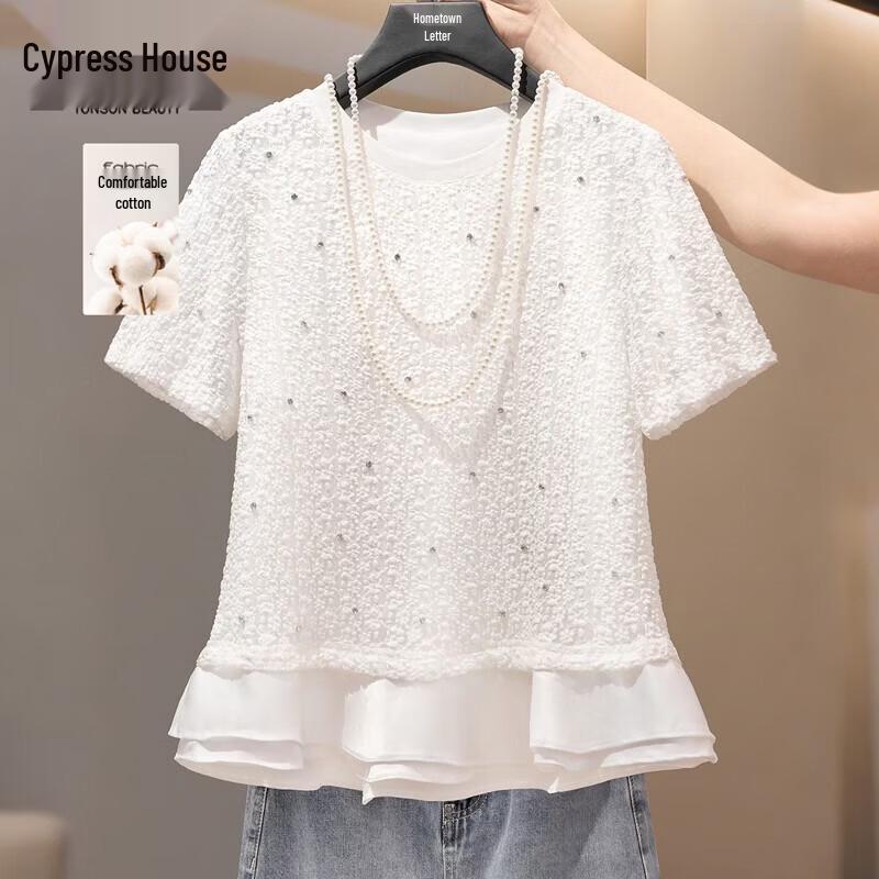 Women s Elegant Rhinestone Round Neck T-Shirt S