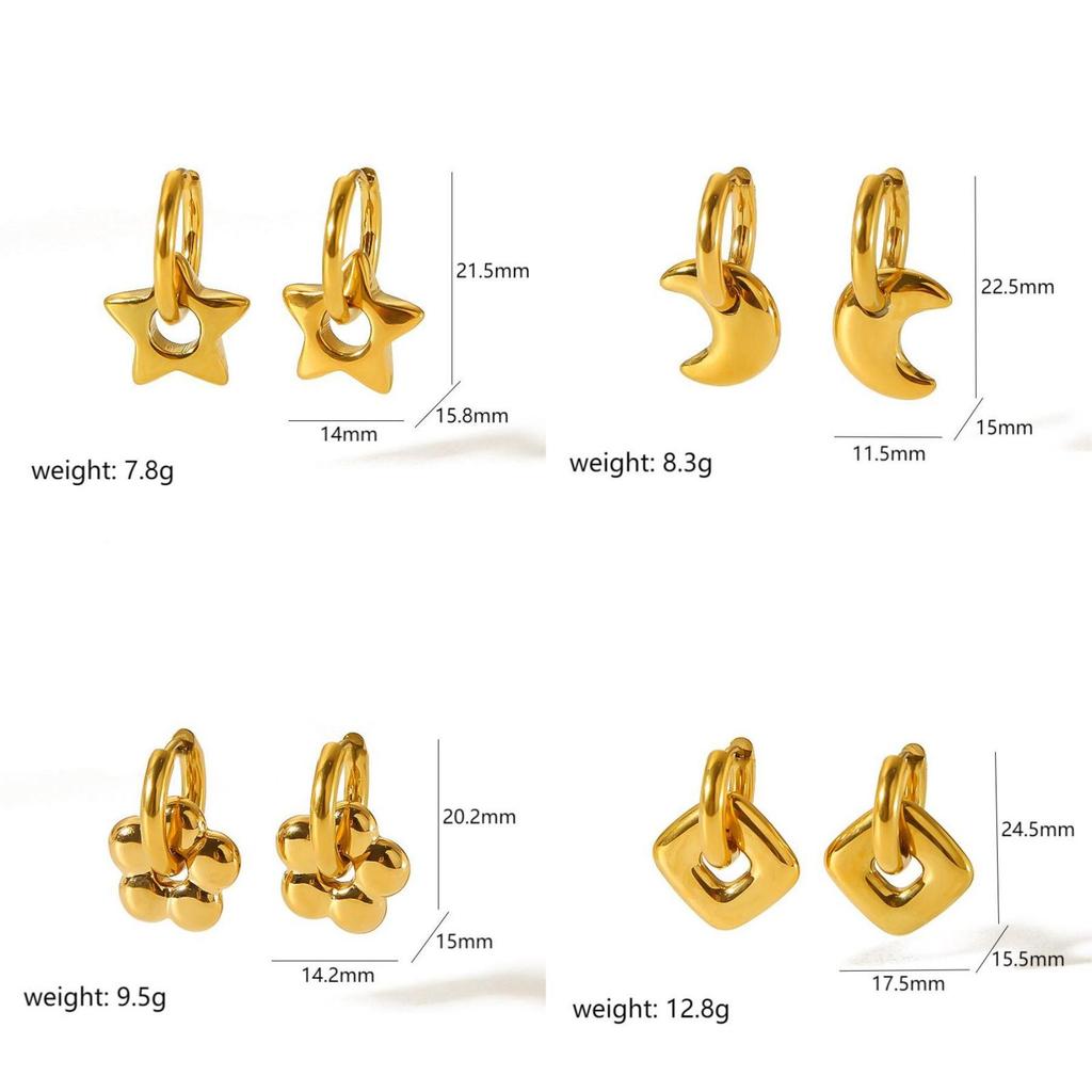 Fashion Gold Plated Heart Star Moon Earrings With Waterproof Stainless Steel For Women