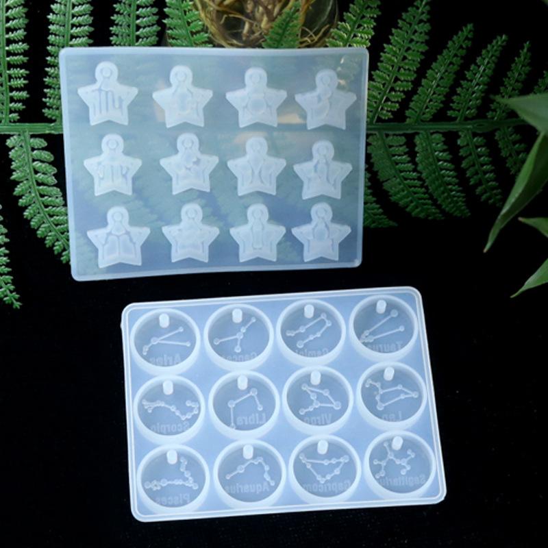 12 Tierkreiszeichen Konstellation Harzformen Rund Stern Tierkreiszeichen Epoxid Silikon Gussform für DIY Schmuck Handwerk Herstellungszubehör