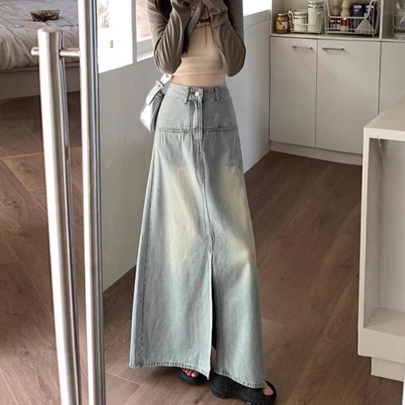 

Женская джинсовая юбка А-силуэта с высокой талией в стиле ретро для весны и осени 2XL светло-синий