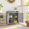 Garden Cabinet with Potting Table, Wooden Tool Shed with Galvanized Worktop, 2 Shelves, Grey