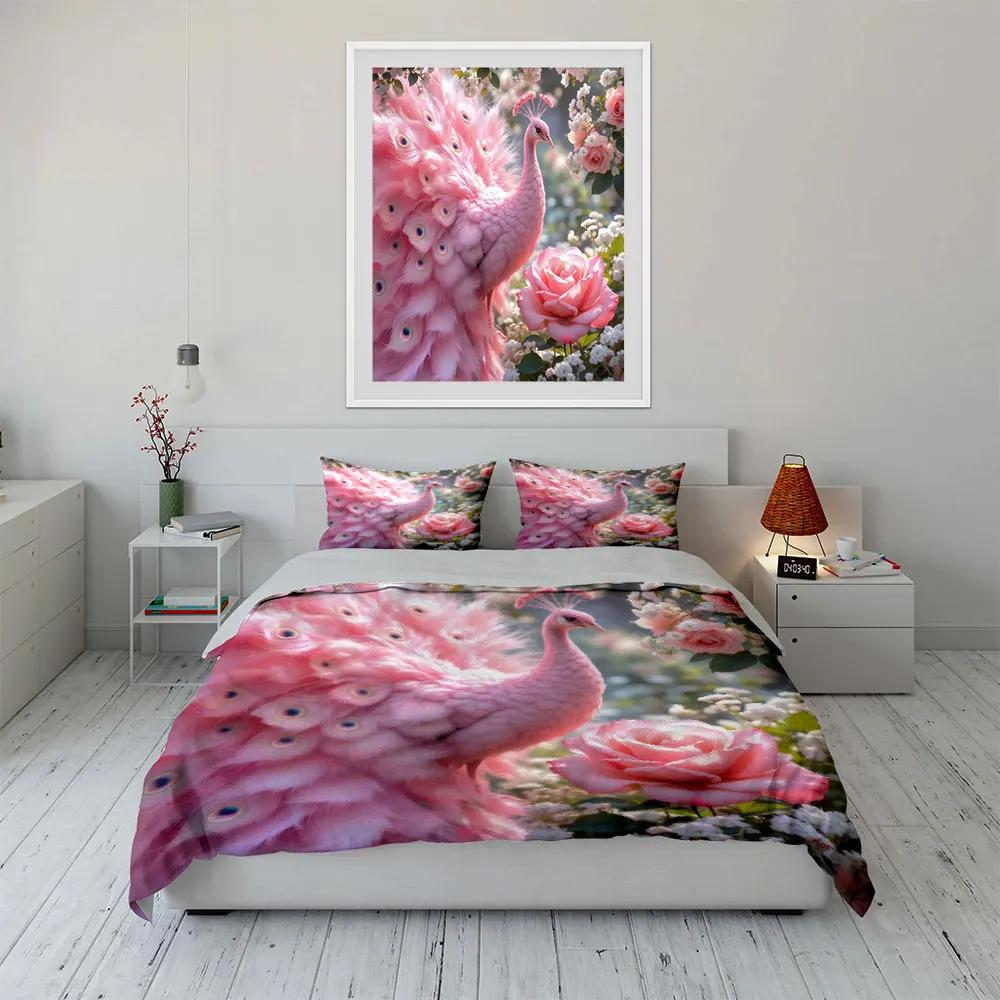 """Set de décoration Paon Rose" Ensemble de literie Housse de couette Douce et Confortable Comprend 1*Housse de couette & 2*Taies d'oreiller Cadeau"""