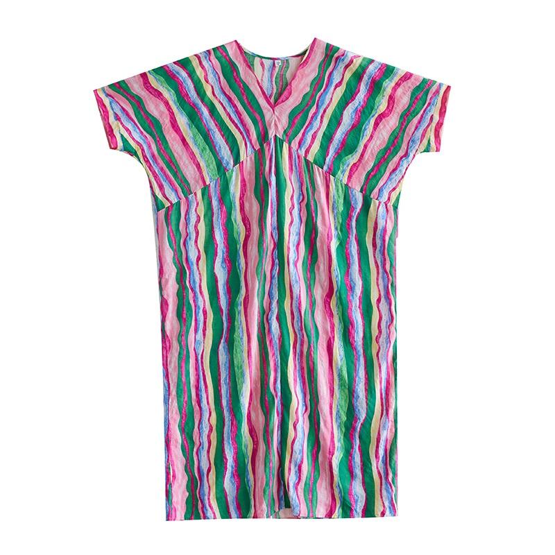 Short Sleeve Plus Size Cotton Vintage Stripe New In Dresses for Women Casual Loose Long Summer Dress