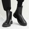 Fashion Slip On Men's Chelsea Boots Winter Leather Boots Outdoor High Top Men's Ankle Boots Plush Warm Cotton Boots Casual Shoes