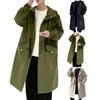 Men Trench Coat Hooded Loose Mid Length Big Pockets Long Sleeve Windproof