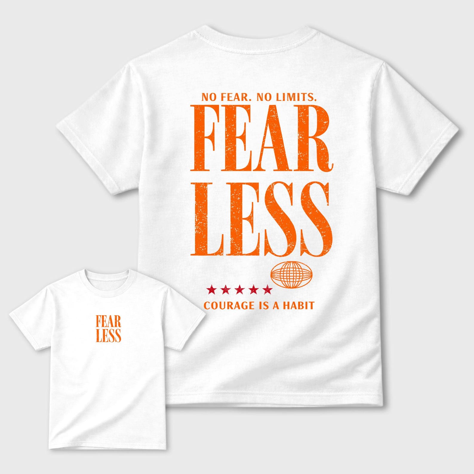 Fearless graphic tee. Streetwear Brand Graphic T-Shirt. 3s Orange Citrus XL
