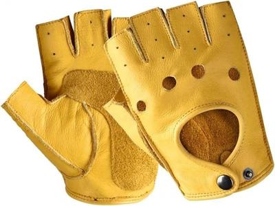Xiraivke Fahrhandschuhe Halbfinger Fingerlos Leder Gelb Motorrad Schloss Fahrsport Outdoor Taktisch Herren Gentleman Geschenke