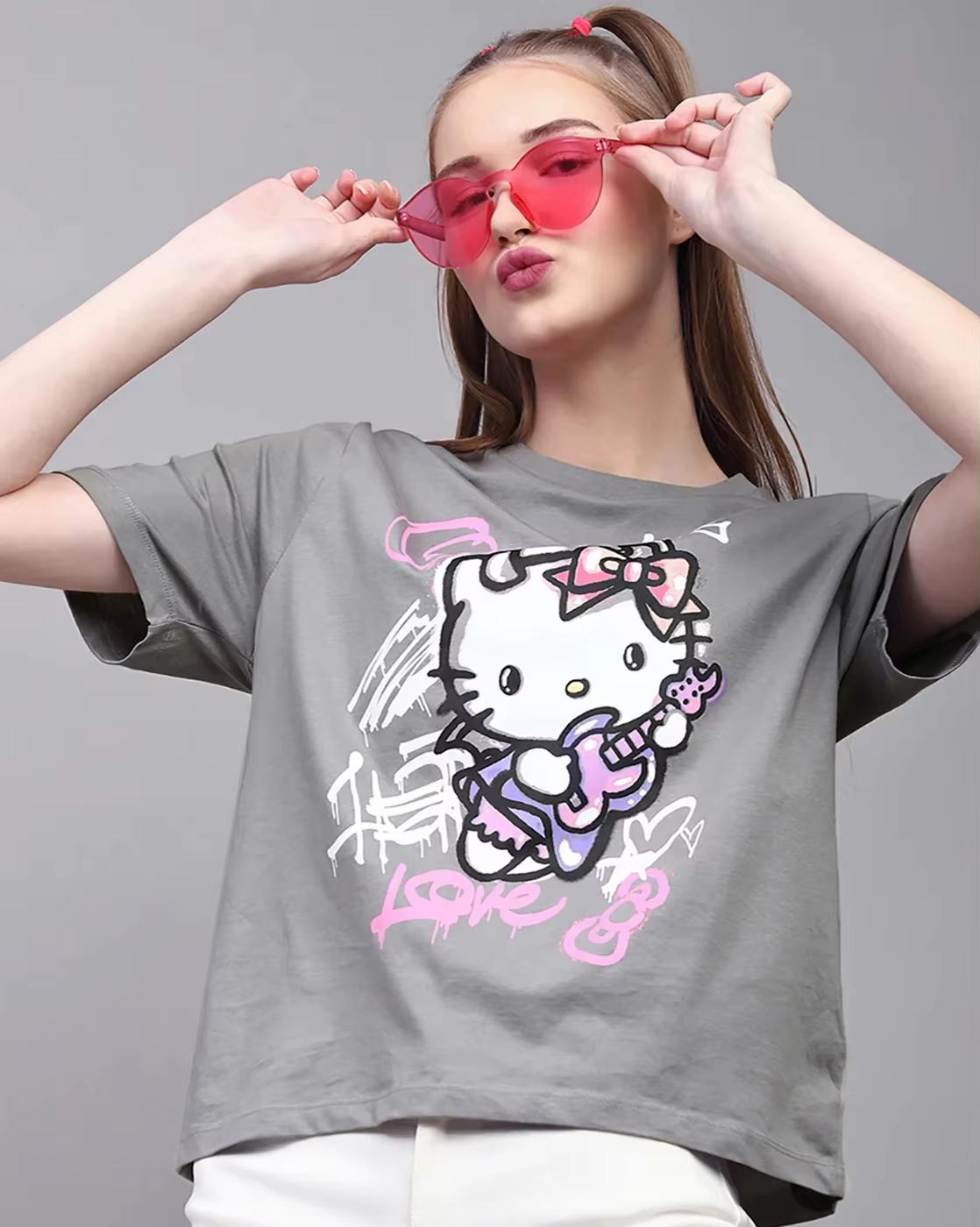 

2026 new Summer Sanrio Cartoon Graphic Tee Casual Short Sleeve Cotton Tops for Adults Kids Lovely Kawaii Streetwear Style S
