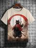 Men's T-Shirt Japanese Style Samurai Cat Graphic 3D Printed T-Shirt Casual Short Sleeved Tee Outdoor Oversized Men Clothing Tops