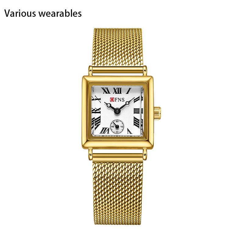 Quarzuhr Zweieinhalbzeigeranzeige Einfache Nischenuhr Quadratische römische Skala Quarz Damenuhr