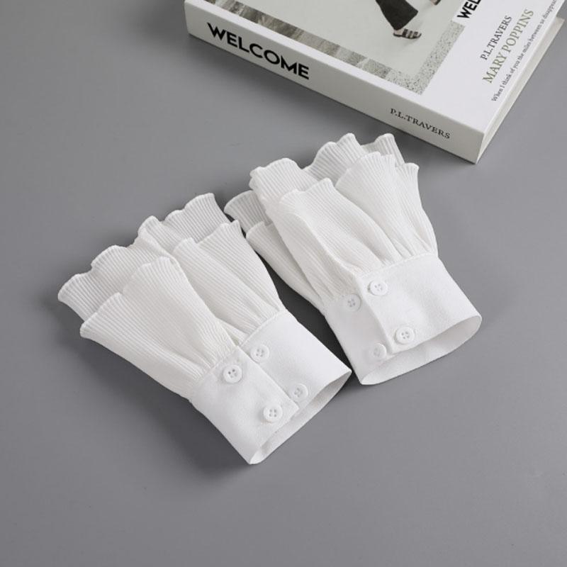 Summer Fake Cuff Sleeve Women Lace Floral Pleated Ruffled False Cuffs Decor Female Sweater Blouse Wrist Organ Lolita Fake Sleeve