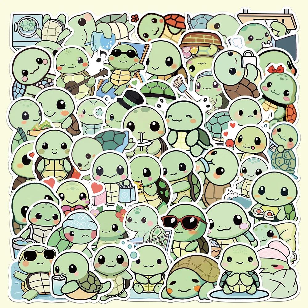 50Pcs Cartoon Green Cute Turtle Sticker Diy Decoration Waterproof Phone Case Notes Skateboard Notebook Graffiti Toys Gifts
