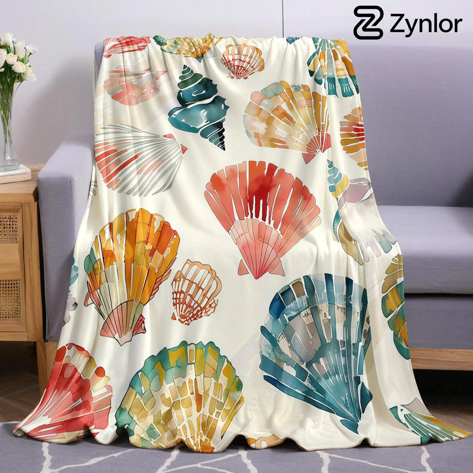 Watercolor Seashell Ultra Soft Sherpa Fleece Blanket Fluffy Warm Halloween Cozy Throw for Sofa Couch Bedroom Gift All season