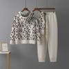 European Autumn Leopard Print Knit Wool Hooded Three-Piece Set for Women