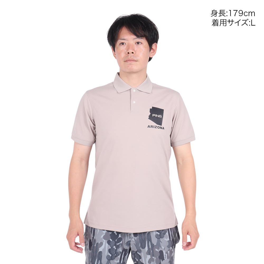 Ping Apparel Men's Short Sleeve Polo Shirt (Brand Logo, Stretch) / Golf / 621-4260807 040_Beige, Size L