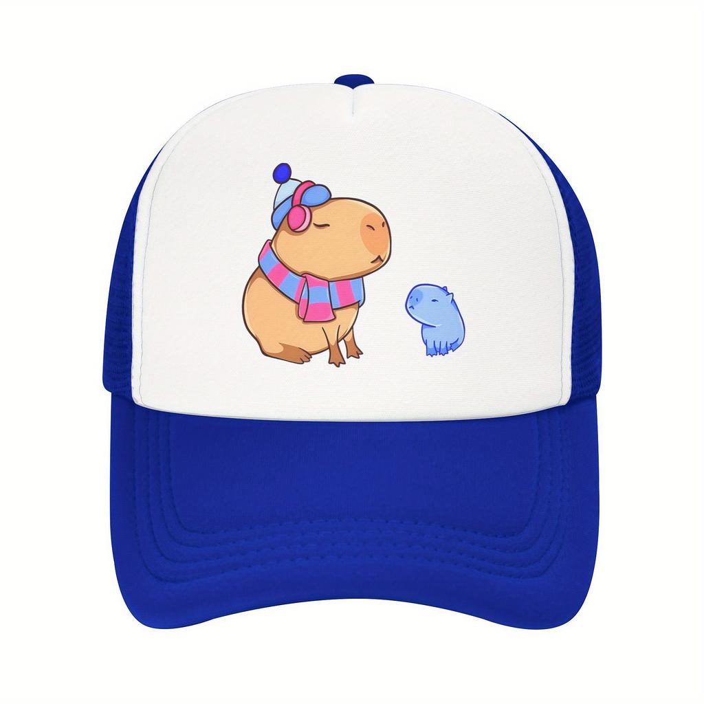 Capybara Family Print Trucker Hat Pink Mesh Breathable Adjustable Baseball Cap for Women Men