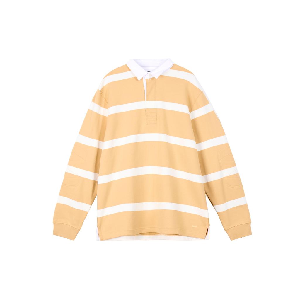 Nike Embroidered Logo Color-Block Striped Casual Long Sleeve Polo Shirt Men Tops Sesame-Brown FN3123-252