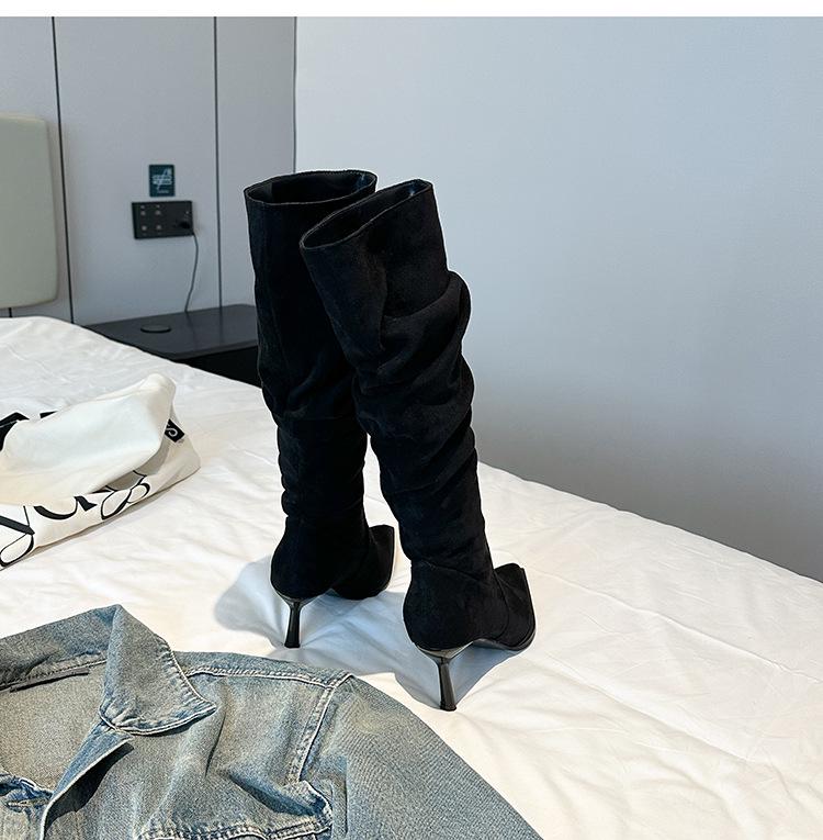 9800-1 Trendy Pointed-Toe Thigh-High Stiletto Boots for Women - Fall/Winter Faux Suede