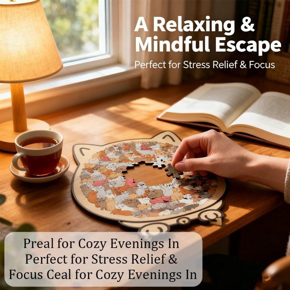 Macaron Color Cat Wooden Jigsaw Puzzle with Cat Silhouette Frame Animal Cats Decorative