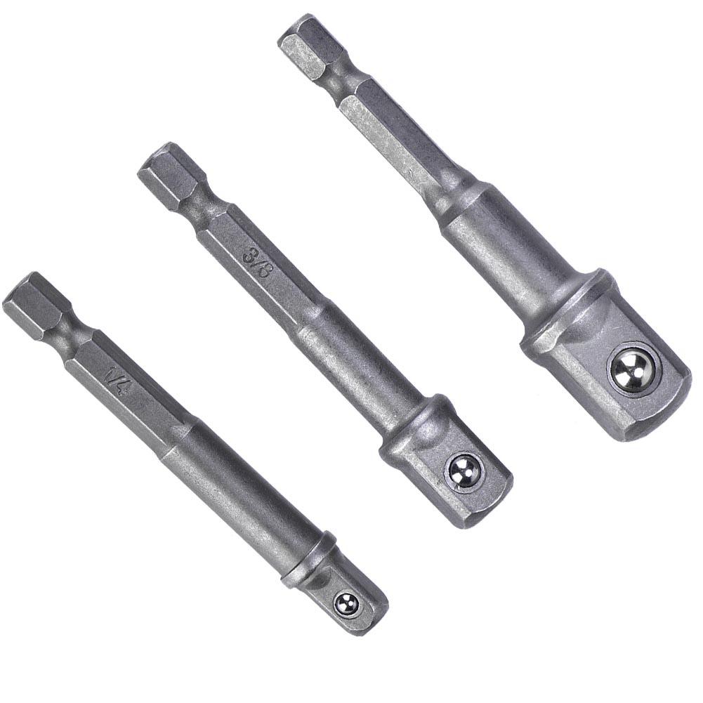 3Pcs Black Socket Adapter 1Celsius4 Hex Shank to 1Celsius4 3Celsius8 1Celsius2 Head Drill Bit Driver