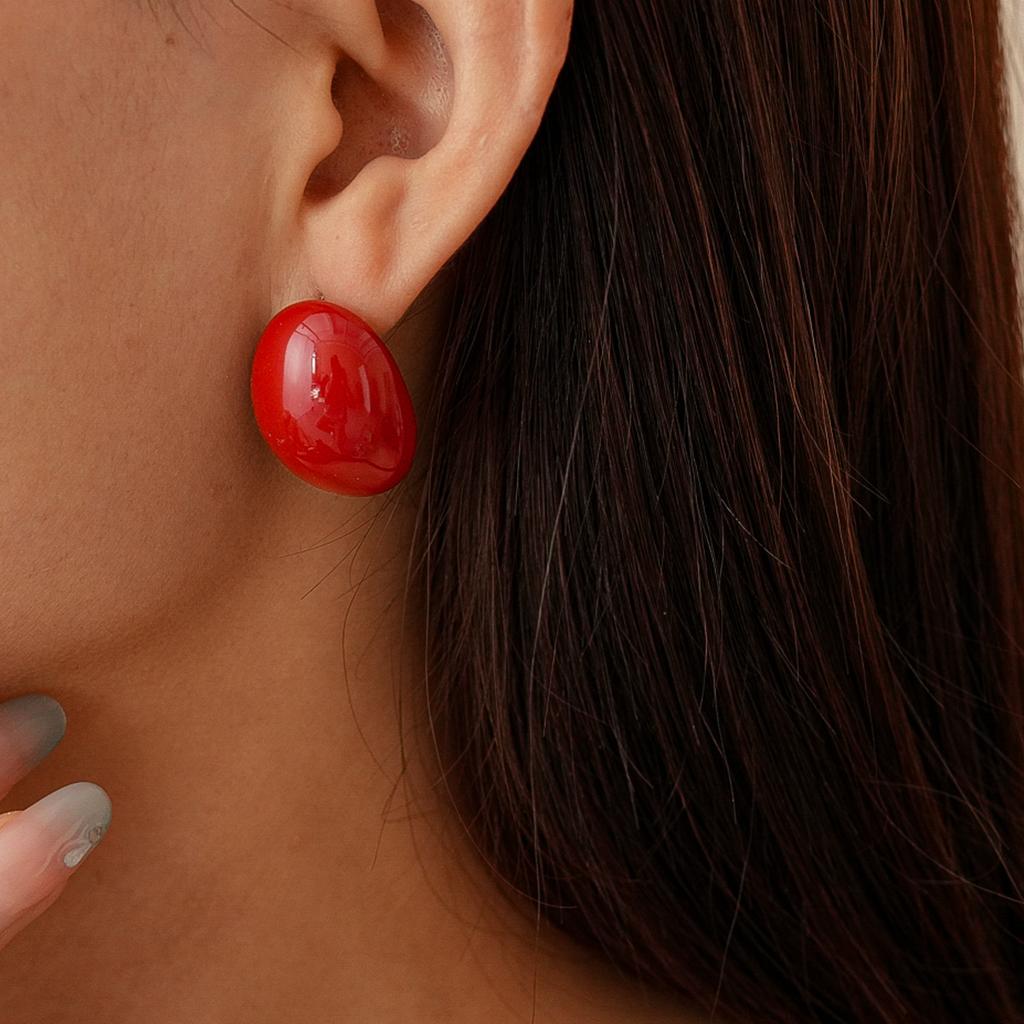 Drip Geometric Oval Silver Needle Earrings Ankola Red Fashion Earrings