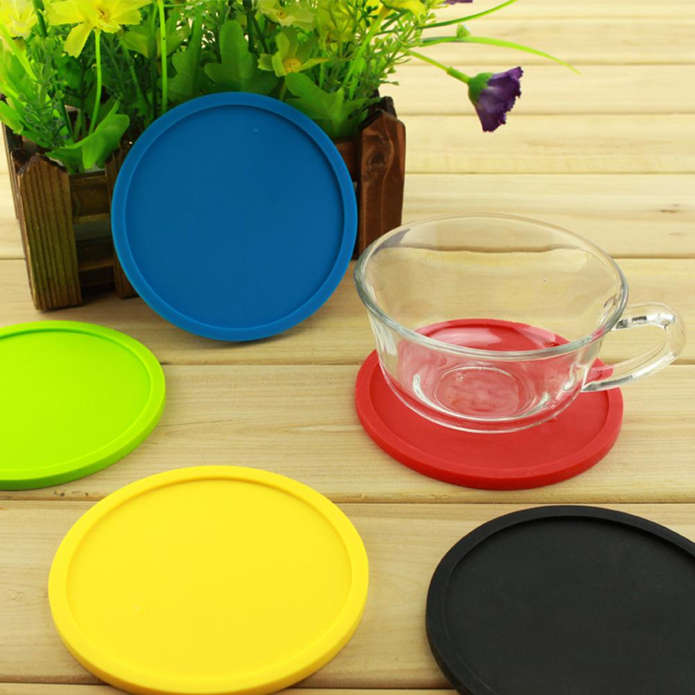 8Pcs Silicone Drink Coasters Non-Slip Heat Resistant Thick Cup Mats Dark Grey for Home Bar Restaurant Use Drink Coasters