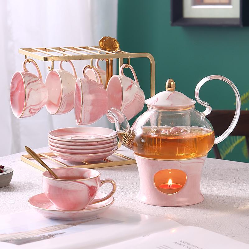 Elegant Nordic Flower Tea Set with Wax Heater