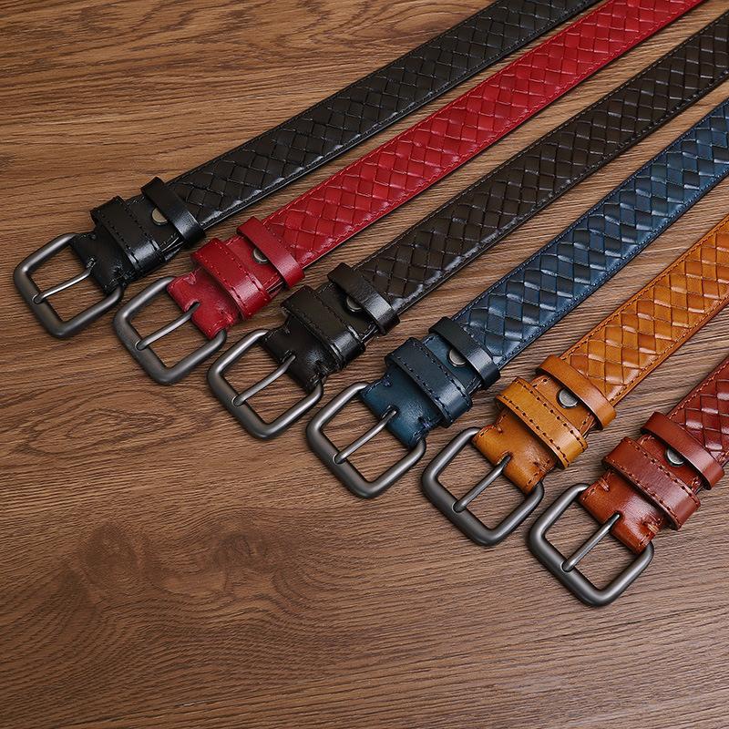 Genuine Belt Young Men'S Leather Woven Pin Buckle Belt First Layer Cowhide Handmade Woven Couple Versatile Belt