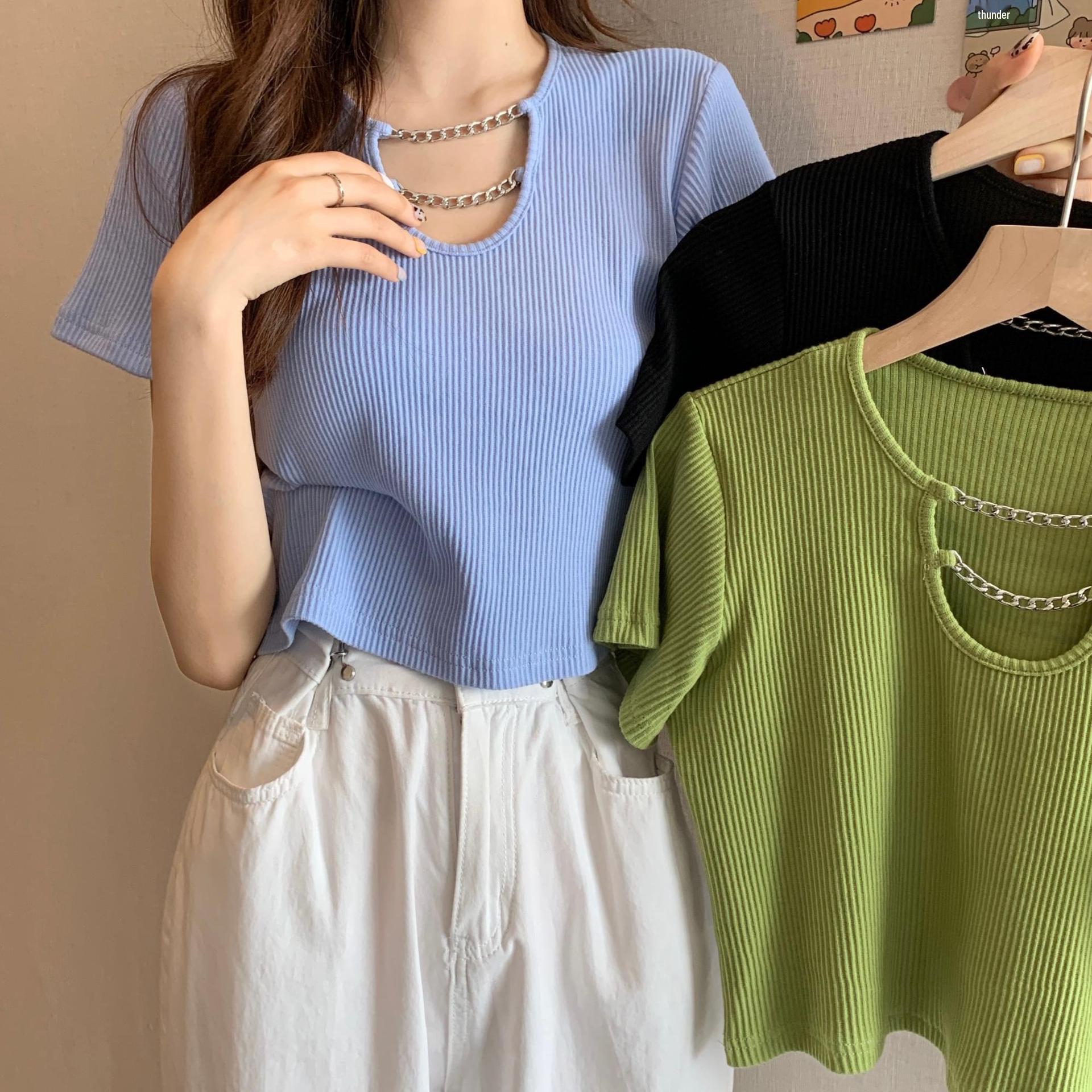 

2023 High-Waist Sweet Summer Tops: Trendy Short-Sleeve T-Shirts for Women M - 2 синій