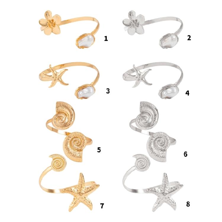 Adjustable Opening Women’s Arm Cuff Bracelet Punk Starfish Charm Geometric Iron Jewelry Gold Tone