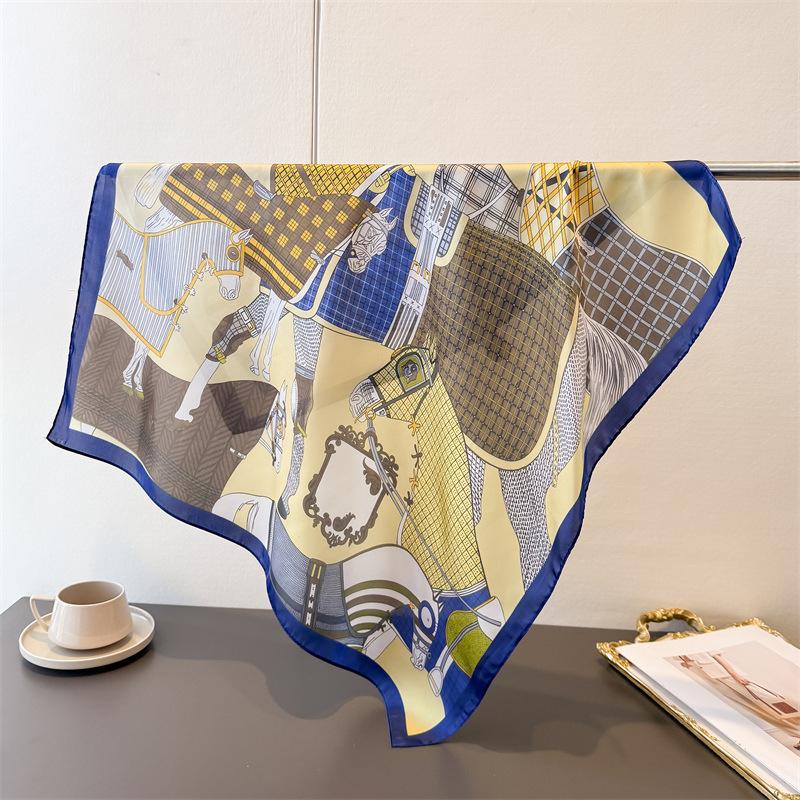 Luxury Horse Lightweight Faux Silk Printed 70cm Small Square Scarf Shawl Neck Scarf High-End Fashion Neck Head Wrap Scarf