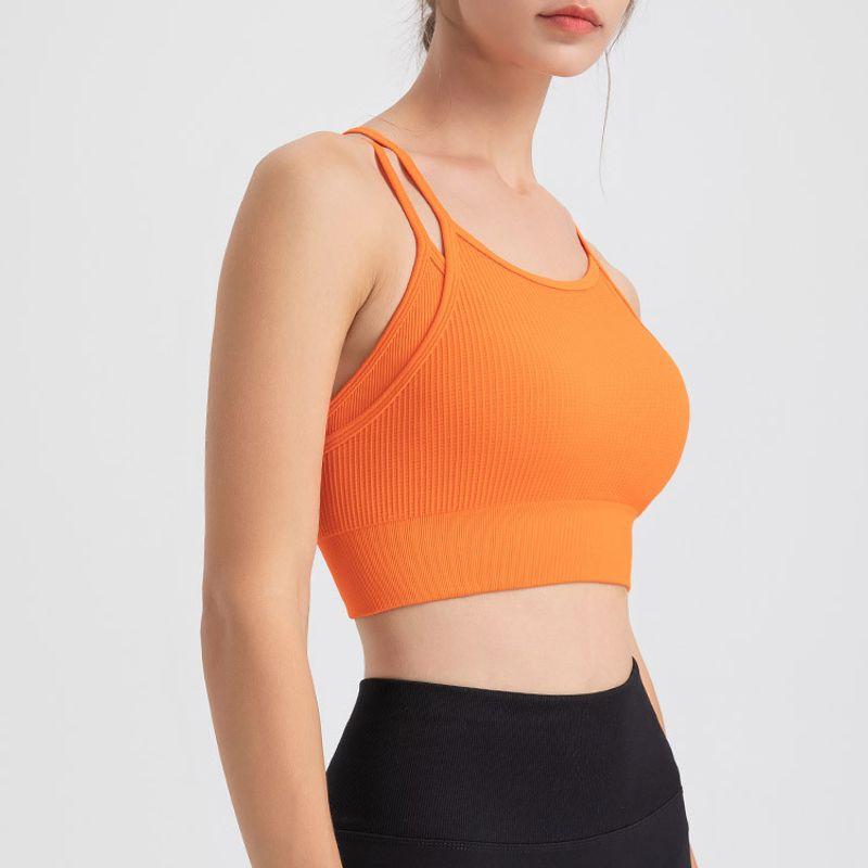 One-Piece Fixed Back Fake Two-Piece Sports Intimates Women's Bubble Wrap Push-up Running Yoga Workout Clothes Bra Vest