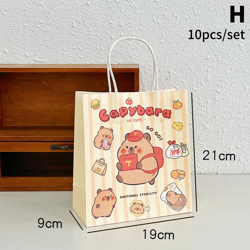 10Pcs Capybara Cartoon Gift Bags Hand-Held Paper Bags Rectangular Gift Candy Snack Packaging Bags Party Birthday Supplies