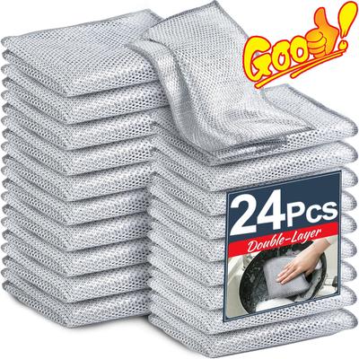 24/1pcs Magic Dishcloth Silver Wire Cleaning Cloths Kitchen Dish Pot Washing Cloth Double-sided Thickened Towels Steel Wire Rags