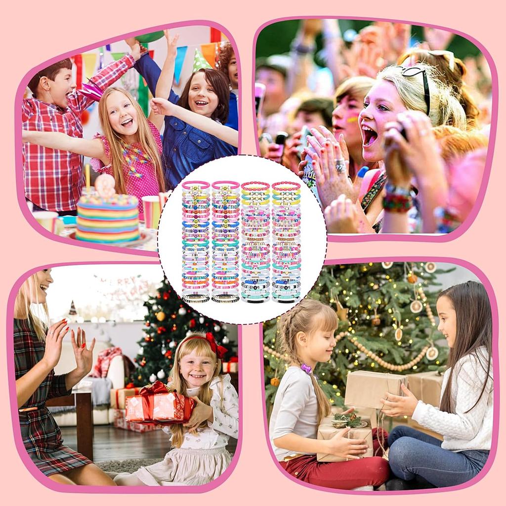 100pcs Colorful Friendship Bracelet Set Adjustable Stretch Beaded Bracelets /Heishi Bracelet/ Cute Bracelets/ Stack Vinyl Clay Disc Bead-Colorful