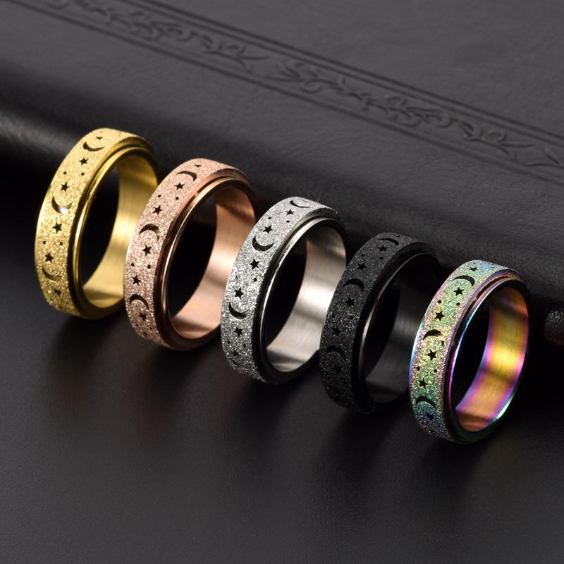 Rotatable Stainless Steel Star Moon Stress Relief Ring for Women