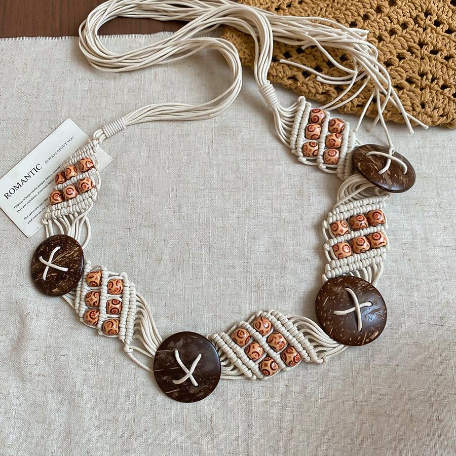 Ethnic Style Wax Rope Wood Bead Acrylic Woven Oval Waist Chain Temperament Belt Versatile Waist Jewelry