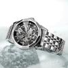 New Skeleton Automatic Mechanical Men Wrist Watches Diamond Cut Crystal Luxury Solid Stainless Steel Band Deployment Clasp