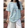 No Price Reduction, Contrasting Color Striped Short-sleeved T-shirt, Women's Korean Lazy Style Loose Casual Crew Neck Top Trend