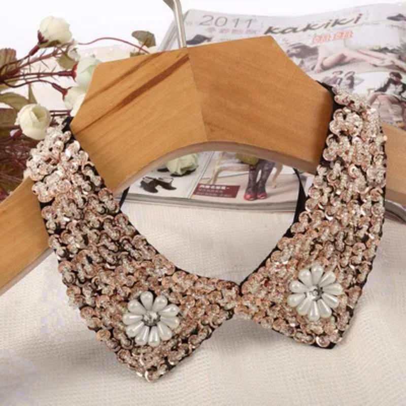 Fashion Wild Retro Beaded Sequins Rhinestones Pearl Lace Collar False Necklace DIY Clothes Shirt Sweater Decoration