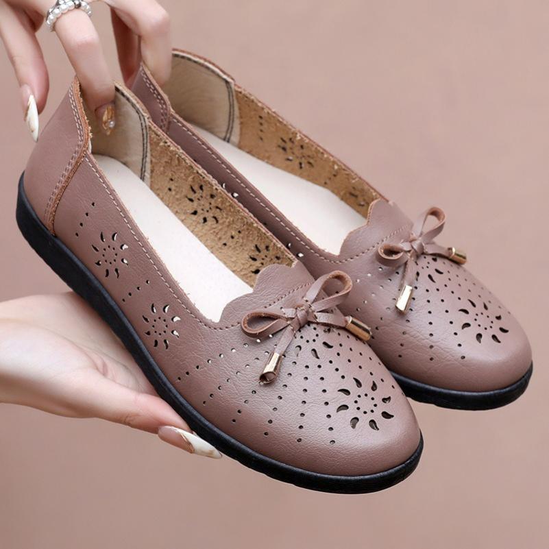 Mother Sandals Women's Summer Shoes Flat-bottomed Leather Shoes Non-slip Soft-soled Ladies Hole Shoes