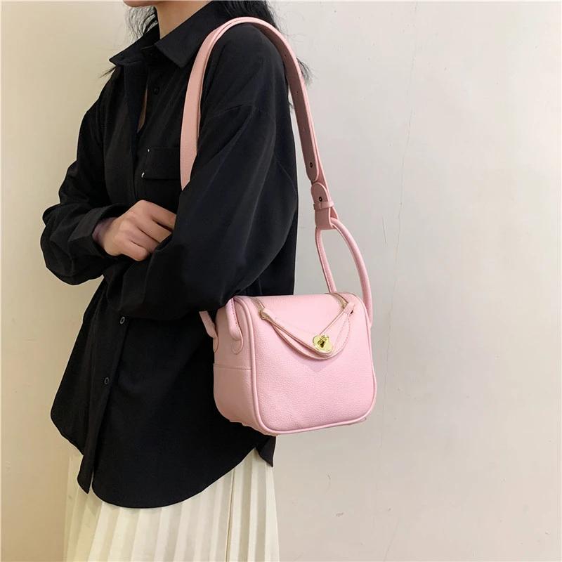 Bolso de hombro PU monocromático para mujer bolsos con línea de costura con cremallera suave   a la moda